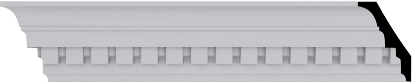 MLD03X02X03DE Dentil Crown Moulding, 3"H x 2"P x 3 5/8"F x 94 1/2"L, White