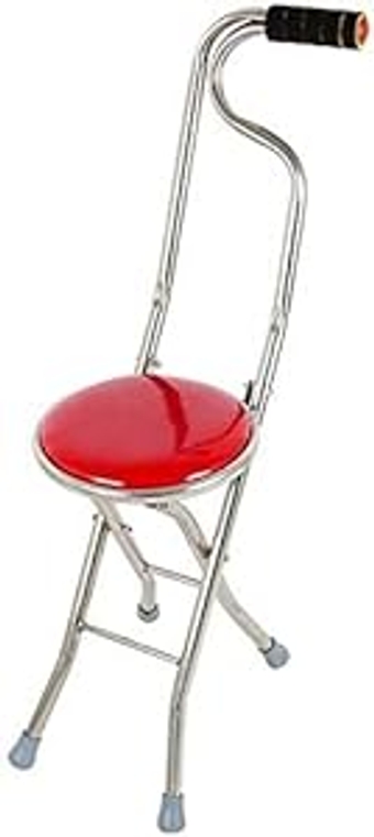 Folding Rollator Walker,Walking Stick Convenient Folding Chair, Portable Ultra-Light Leather Sponge Panel Elderly Walking aid Crutches, Walking Stick for Male Female Elderly Disabled Women O
