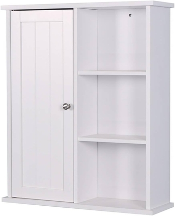 Wall Mount Medicine Cabinet with A Door, Wooden Bathroom Storage Cabinet with Adjustable Shelf, White