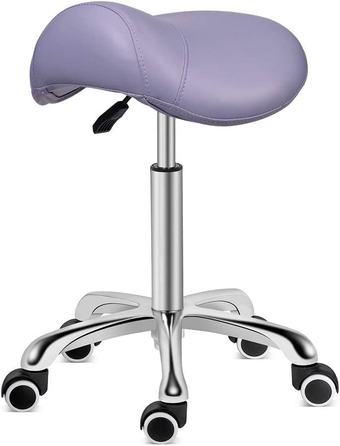 Saddle Stool Rolling Swivel Height Adjustable with Wheels,Heavy Duty Stool,Ergonomic Stool Chair for Lab,Clinic,Dentist,Salon,Massage,Office and Home Kitchen (Purple, Without Back)
