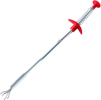 4pcs Hair Drain Clog Remover Tool Drain Clog Remover Grabber Claw Pick Up Reacher Tool Hose Pickup Reaching Assist Auger for Litter Pick Home Sink Drains Toilet Shower Snake Cleaner Red