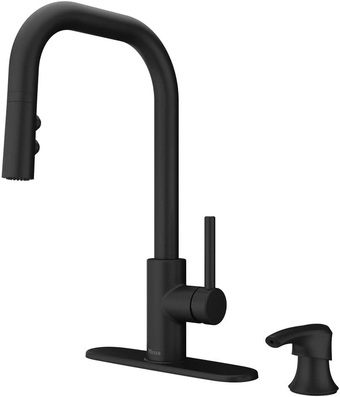 Zanna Kitchen Faucet with Pull Down Sprayer and Soap Dispenser, Single Handle, High Arc, Matte Black Finish, F5297ZNRB