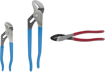 2 Piece Tongue and Groove Pliers Set & Klein Tools 1005 Cutting/Crimping Tool for 10-22 AWG Terminals and Connectors, Terminal Crimper for Insulated and Non-Insulated Terminals