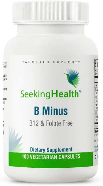 B-Minus, Vitamin B Complex to Support Methylation, MTHFR Support, Methyl-Free, Niacin, Biotin Supplement for Women, Vegetarian Capsules (100 Capsules)*