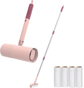 Co Extendable Lint Roller -Lint Roller for Pet Hair, Couch Lint Roller, Large Lint Roller, Lint Roller for Floor with Sticky Sheets, 16cm to 110cm, 1 (7.5") Lint Roller + 4 Refills (Pink)