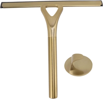 Household Squeegees, Stainless Steel Shower Squeegee with Hook Window Squeegee Kitchen Bathroom Cleaner Tool for Ceramic Tile Mirror Glass Marble Floor 8.9x8.7in Golden Color
