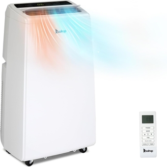 13000 BTU 4-in-1 Portable Air Conditioner with heat, Cooler, Dehumidifier, Fan, Room Mobile AC Unit & Heater with Remote Control, Rolling Wheels & Installation Kit
