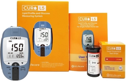CURO L5 Digital Cholesterol Test Kit Home (Device & 10 Total Cholesterol Strips Included)