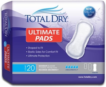 TotalDry Ultimate Incontinence Pads for Women & Men – Ultra-Absorbent Incontinence Products for Moderate to Heavy Bladder Control Protection – Quick-Dry Bladder Leakage Pads for Women & Men (20 Count)