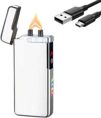 Electric Lighter for Candle USB Rechargeable Lighter Big Flame Arc Lighter Unique Cool Plasma Lighter Electronic Torch Lighter with Battery Indicator for Camping, Outdoor Grill, BBQ (Silver)