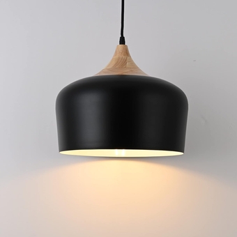 Modern Industrial Pendant Light, Adjustable Wood Ceiling Hanging Lighting with Dome Black Metal Shade，Farmhouse Minimalist Lamp for Kitchen Island,Dining Room,Bar, Bedroom,Hollway