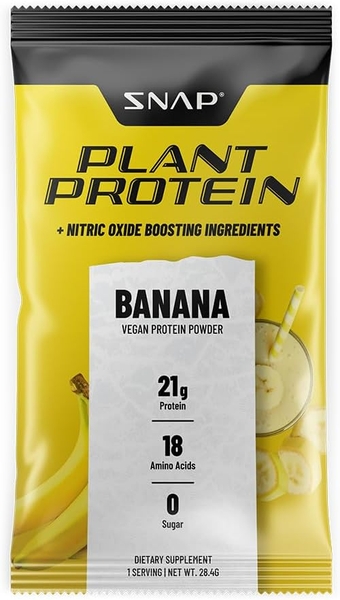 100% Plant Based Protein Powder Stick Packs with Nitric Oxide Booster (10 Pack, Banana)