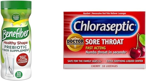 Healthy Shape Prebiotic Fiber Powder for Digestive Health with Chloraseptic Sore Throat Lozenges Cherry 18 Count