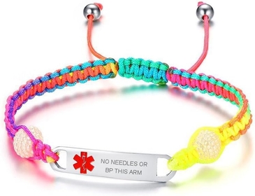 Custom Engraving Handmade Braided Rope Adjustable Medical Alert ID Bracelet Fits Adults & Kids,5.9-9 Inches