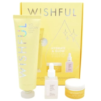 Hydrate & Glow Trio Gift Set:: Yo Glow Facial Enzyme Scrub, Thirst Trap Juice Hyaluronic Acid & Peptide Hydrating Facial Serum Honey Whip Peptide & Collagen Moisturizer, 3 Piece Set