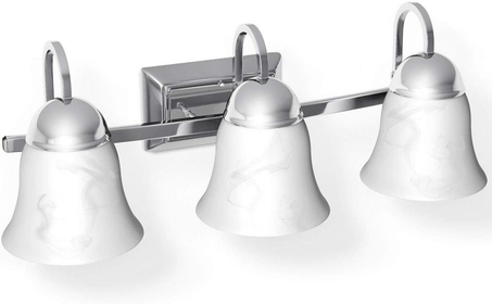AM1826HM 3 Bathroom Brushed Chrome Mounted with White Alabaster Glass Shade Bath Wall Sconce Pendant Lamp Polished Vanity Light, 3 Lights