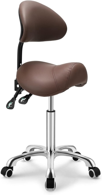 Saddle Stool Rolling Swivel Height Adjustable with Wheels,Heavy Duty Anti-Fatigue,Ergonomic Chair for Lab,Clinic,Dentist,Salon,Massage,Office and Home Kitchen (with Back, Coffee)