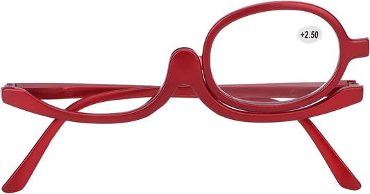 Red Magnifying Makeup Mirror, Single Lens Rotating Fashion Women's Eye Makeup Mirror Magnifying Makeup Reading Glasses Single Lens Rotating Glasses Women's Eye Makeup Lens Flip Up(+2.50)