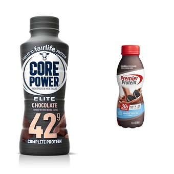 Elite 42g High Protein Chocolate Milk Shake 14 Fl Oz & Premier Protein Cookies & Cream 30g Protein Shake 11.5 Fl Oz