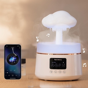 Rain Cloud Humidifier - Zen Rain Cloud Essential Oil Diffuser That Plays Music with The Bluetooth-Compatible Speaker - Rain Drop humidifier, Sleep Aromatherapy, 400ml,for Sleeping Relaxing Mood