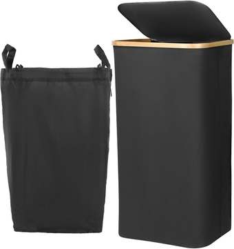 Laundry Hamper with Lid 100L,Slim Laundry Basket with Removable Washable Bags-Oxford Collapsible Storage Basket for Bedroom and Bathroom (Black)