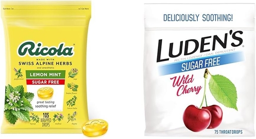 Sugar Free Lemon Mint Herbal Cough Suppressant Throat Drops, 105ct Bag & Ludens Sugar Free Wild Cherry Throat Drops, Sore Throat Relief, 75 Count