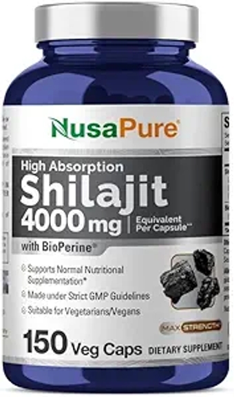 Shilajit 4,000mg 150 Veggie Capsules - Non-GMO - Gluten Free - Bioperine