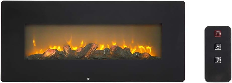 42'' Wall Mounted Electric Fireplace, Heat Adjustable, 3 Brightness Settings, 6 H Timer, Remote Control, Overheating Safety Protection, Fireplace Heater for Indoor Use, Black