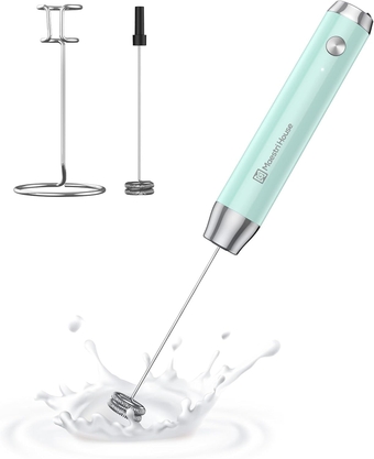 Rechargeable Milk Frother with Stand, Handheld Electric Foam Maker Waterproof Detachable Stainless Steel Whisk Drink Mixer Foamer for Lattes, Cappuccino