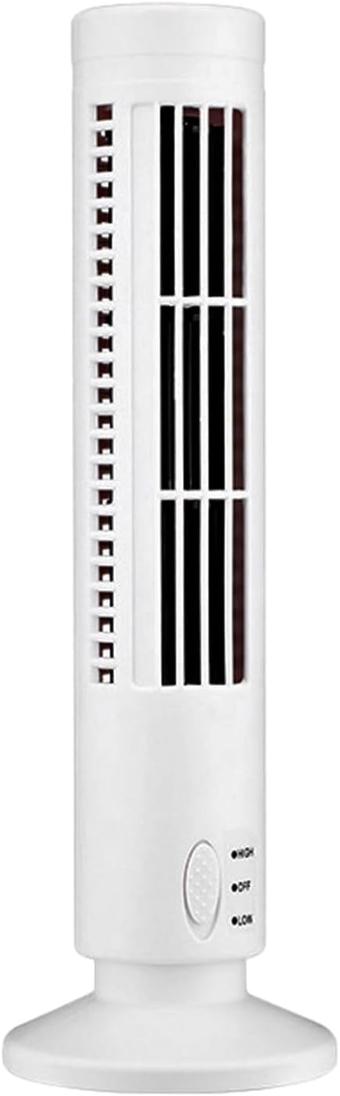 Leafless Electric Home Led Tower Cooling Fan - Mini Vertical regulator Vertical tower Fan, Portable USB Charging 2 Wind Speed Mode Office Bedroom Home Indoor Desktop office (White)