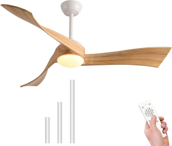 52”Modern Ceiling Fans with Lights and Remote Control,White Indoor Outdoor Ceiling Fan For Farmhouse Living Room Bedroom Dining Room Patios Gazebo LED 5050 CFM 3 Wood Blade DC Motor