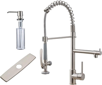 Commercial Kitchen Faucet Pull Down Sprayer and Deck Plate Brushed Nickel,Single Handle Kitchen Sink Faucet with Soap Dispenser