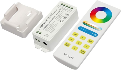 FUT044A Miboxer RGBW LED Remote+Controller Receiver Box 12-24V,Compatible with 5050 3528 RGBW LED Strip Lights,Also Can Be Controlled by Smartphone APP Via WiFi Gateway Hub