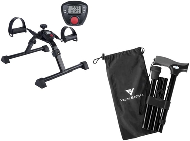 Medical Mobility Assistance Bundle - Electronic Pedal Exerciser and Folding Walking Cane