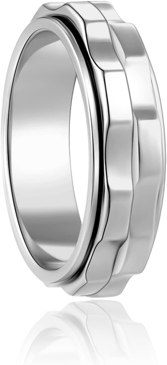 Fidget Rings For Anxiety For Women, Spinning Anxiety Ring Stainless Steel Fidgets Two Gear Fidget Ring High Polish Anxiety Ring for Women Men Wedding Band Gifts Jewelry Size 6-10