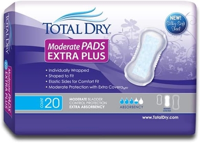 TotalDry Moderate Extra Plus Incontinence Pads for Women & Men – Absorbent Pads for Incontinence Adults – Bladder Control Pads for Women & Men (20)