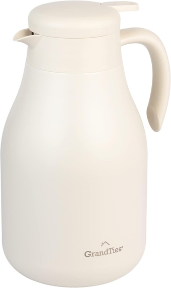 GrandTies 61oz Stainless Steel Thermal Coffee Carafe - Insulated Double Walled Vacuum Coffee Thermos, Coffee Pot, Hot Water Dispenser - Thermos for Hot Drinks, 12 Hour Heat Retention (Ivory White)