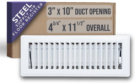 3" x 10" [Duct Opening Size] Floor Register with Louvered Design | Heavy Duty Walkable Design with Damper | Floor Vent Grille | Easy to Adjust Air Supply Lever | White