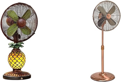 BREEZE Oscillating Table Fan with Lamp, 3-Speed Portable Fan, Pineapple, Mosaic Glass Antique Fan and Lamp, 10 inches & Pedestal Standing 3 Speed Oscillating Fan with Adjustable Height
