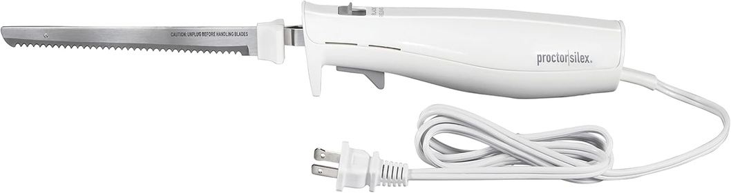 Easy Slice Electric Knife for Carving Meats, Poultry, Bread, Crafting Foam and More, Lightweight with Contoured Grip, White