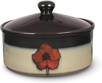 Every Day Painted Poppies Round Covered Casserole, Brown