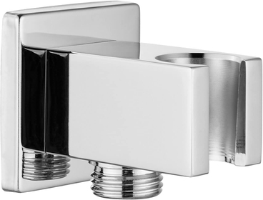 Square Handheld Spray Bracket Wall Mount Polish Chrome Showerhead Holder Brass Shower Hose Connector Wall Union Water Outlet with Decorative Cover