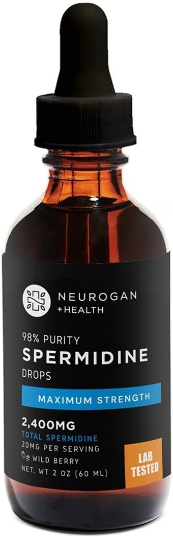 Spermidine Drops - 2400mg Maximum Strength - 98% Pure - Clinically Tested - 3rd Party Tested - Autophagy Supplements - Made in USA. 20MG Per Serving - 120 Servings