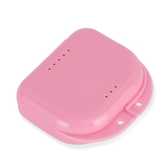 Orthodontic Retainer Case Dental Mouthguard Container with Vent Holes, Denture Holder Box Clear Aligner Case Slim for Household|Travel|Office - Pink - 12 Months Warranty
