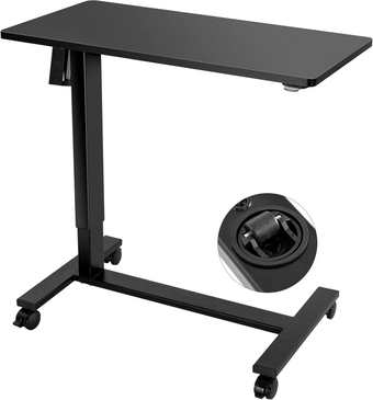 Electric Height Adjustable Overbed Bedside Table with Wheels for Home Office Use (Black + Black Frame)