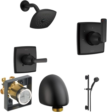 T14264-BL Ashlyn Monitor 14 Series Trim Shower, no Rough, Matte Black + T11864-BL Ashlyn 3-Setting 2-Port Trim Diverter + 51549-BL ActivTouch HS 1.75 GPM, Slide Bar 9S Handshower + kit