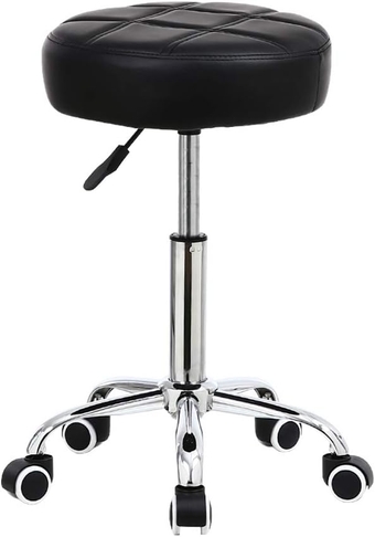 Round Rolling Stool Chair PU Leather Height Adjustable Shop Stool Swivel Drafting Work SPA Medical Salon Stools with Wheels Office Chair Black