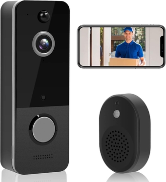 Doorbell Camera Wireless, WiFi Video Doorbell with Chime, Smart Video Doorbell Wireless, Motion Detection, HD Live Image, Battery Powered, Night Vision, Cloud Storage, 2-Way Audio