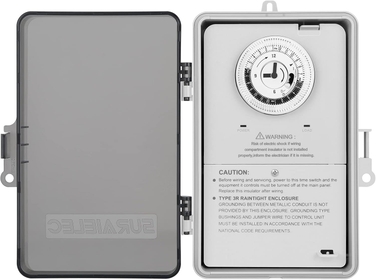 Suraielec Pool Timer, 24-Hour Cycle Mechanical Timer Switch, 40 AMP, 2HP, 120, 240, 277 VAC, Outdoor Indoor Heavy Duty Pool Controller Timer Box for Pool Pump, Water Heater, Spa, Powerful Appliances