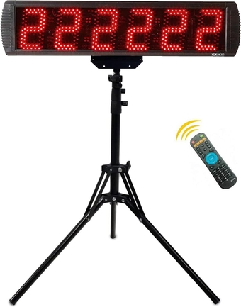 Portable 5'' High 6 Digits LED Race Clock with Tripod for Running Events, Countdown/up Digital Race Timer, 12/24-Hour Real Time Clock, Stopwatch by Remote Control, Red Color